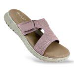 Comfortable women's flat sandals wholesale featuring a contoured footbed and a studded wide upper strap.