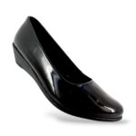 Women's formal wedge shoes wholesale featuring a sleek glossy finish and a supportive wedge heel.