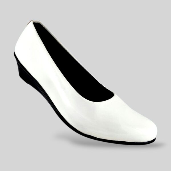 Women's formal wedge shoes wholesale featuring a sleek glossy finish and a supportive wedge heel.