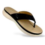 Comfortable women's flat sandals wholesale featuring an embellished V-strap and a textured, cushioned footbed.