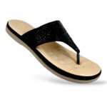 Women's flat sandals wholesale featuring an embellished upper strap and T-strap design.
