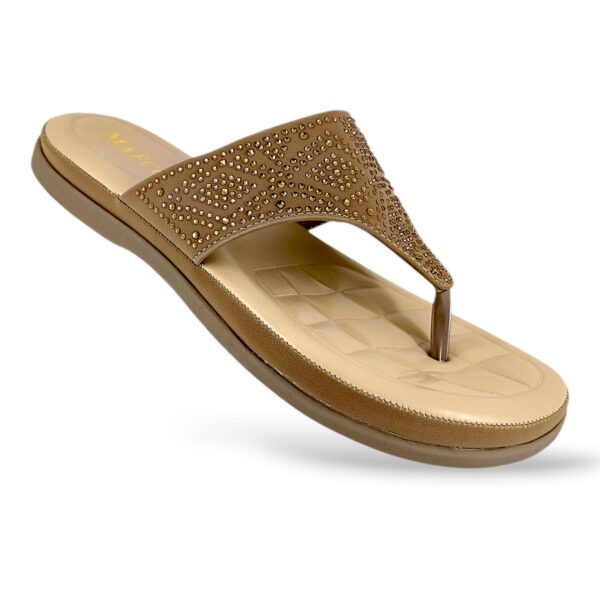 Women's flat sandals wholesale featuring an embellished upper strap and T-strap design.