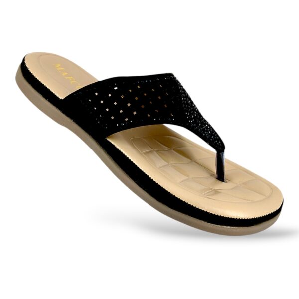 Women's flat sandals wholesale featuring a decorative thong strap and a textured, cushioned footbed for comfort.